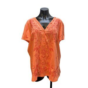 NWT Johnny Was Coral Embroidered V-Neck Blouse XL